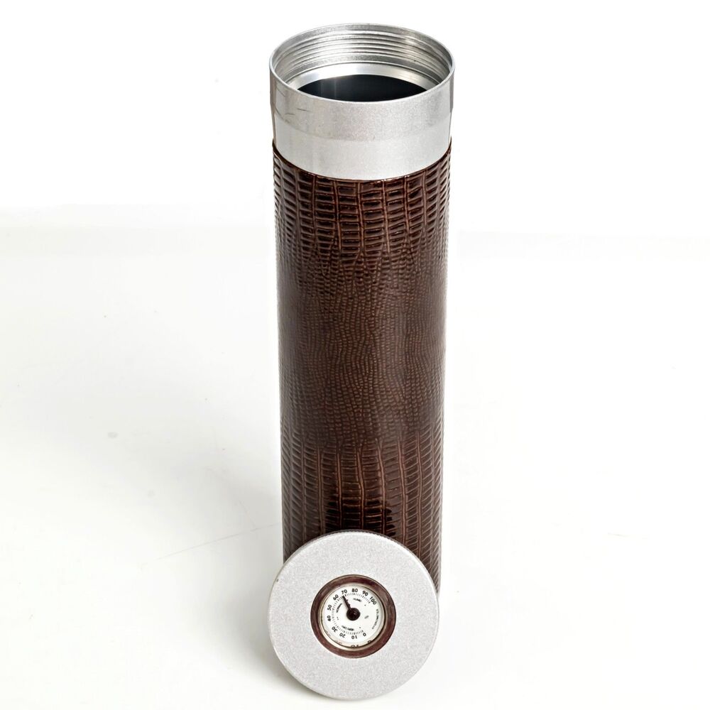 Travel Humidor - Leather Style & Aluminum - Interior 6.5" Tall x 1.75" Diameter